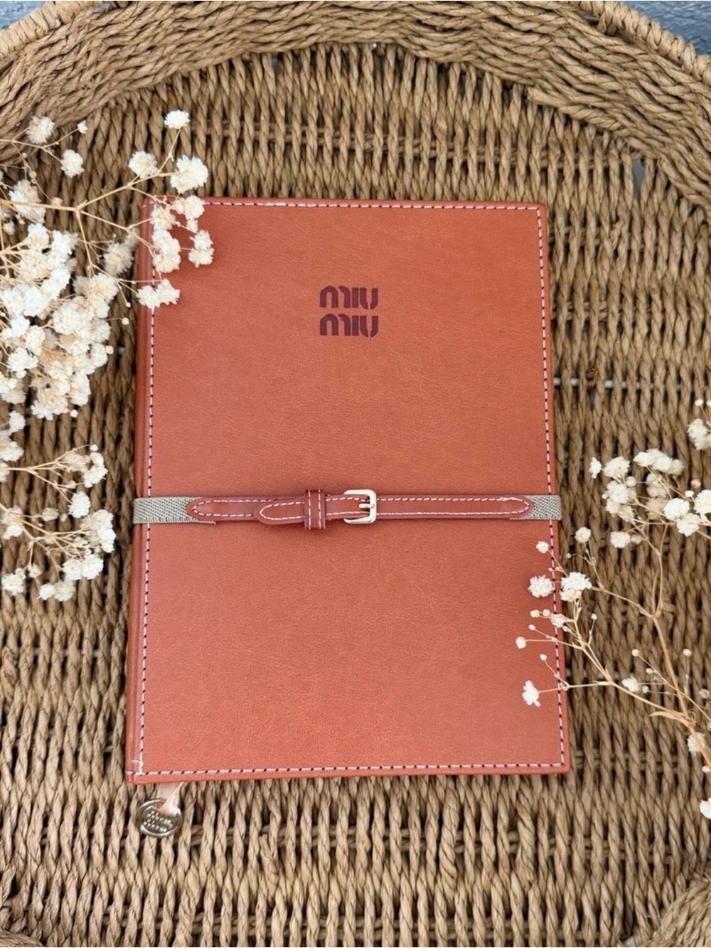 Miu Miu Terracotta Leather Notebook Cover with Belt